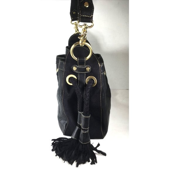 Kenneth Cole Reaction Black Leather and Fabric Satchel Shoulder Bag - Picture 6 of 12